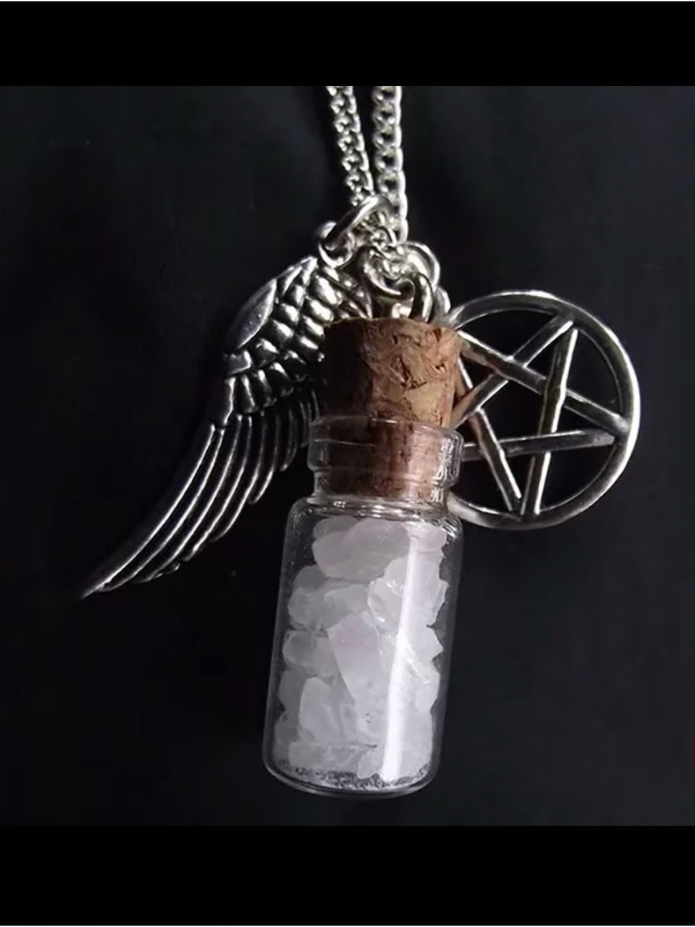 ⭐️ Silver Wing & Pentagram Salt Vial Necklace in White